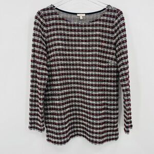 Talbots Size Medium Black & Red Plaid Boucle Textured Long Sleeve Boxy Top